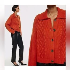 Orange, 100% merino wool Babaton cardigan